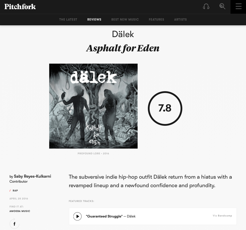 dälek Asphalt For Eden Pitchfork Review